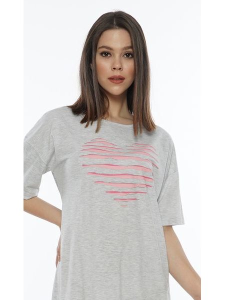 Dámské domácí šaty s krátkým rukávem Srdce - světle šedá