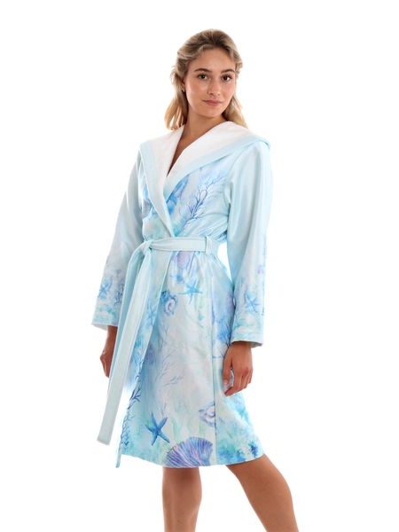 Dámský krátký župan s kapucí Anju se vzorem Moře