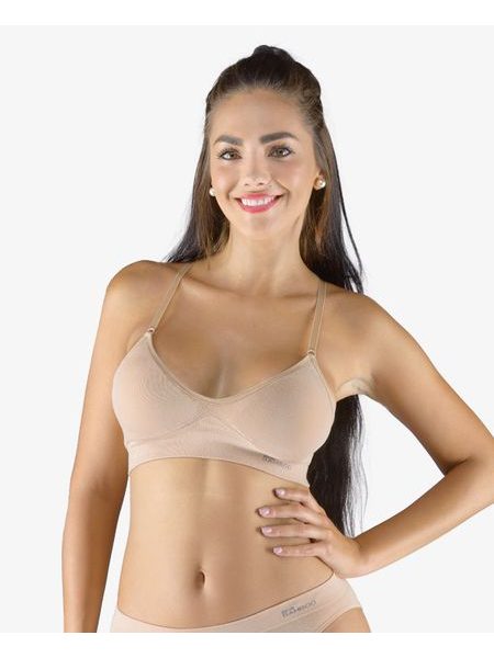 Dámská podprsenka sportovní s vycpávkami, bez kostice, bezešvé, jednobarevné Eco Bamboo 07020P - béžová