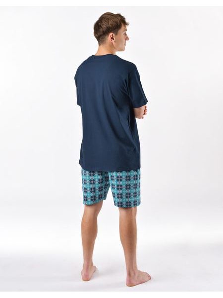 Pánské pyžamo krátké, šité, s potiskem 79198 - lékořice měsíc