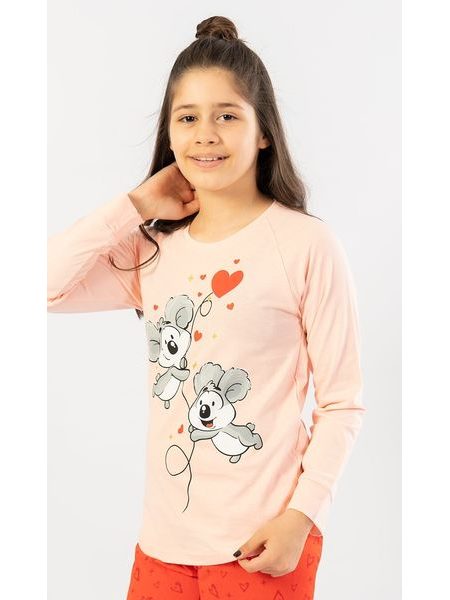 Dětské pyžamo dlouhé Malé koaly - světle lososová