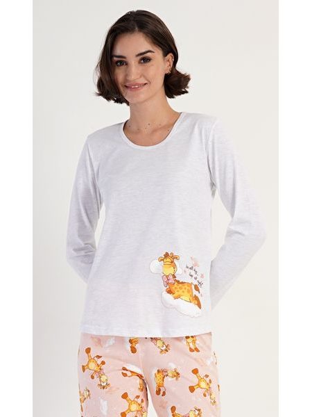 Dámské pyžamo dlouhé Žirafa - světle šedá