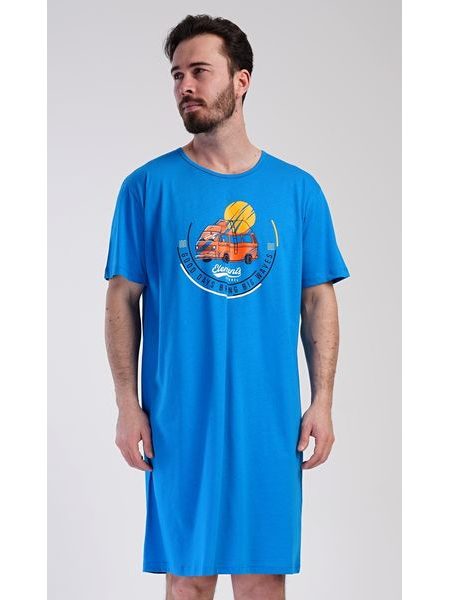 Pánská noční košile s krátkým rukávem Adventure - modrá