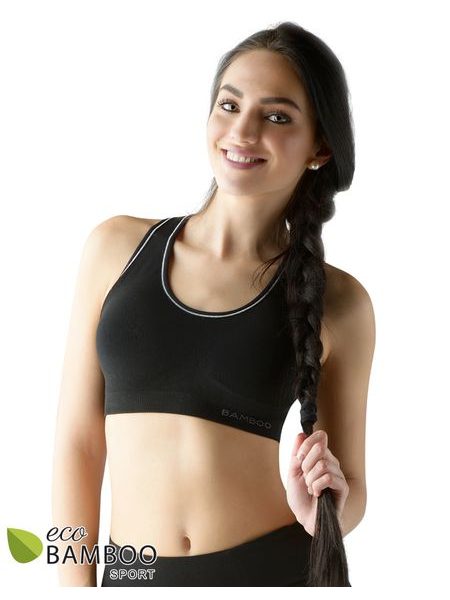 Dámská podprsenka s vycpávkami, bez kostice, bezešvé ECO Bamboo Sport 07018P - černá