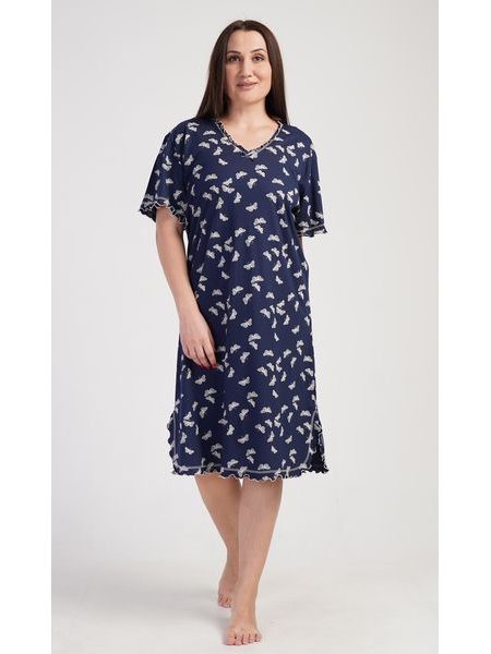 Dámská noční košile s krátkým rukávem Motýli - tmavě modrá