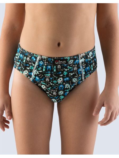 GINA dětské slipy chlapecké, širší bok, šité, s potiskem 21001P - černá atlantic