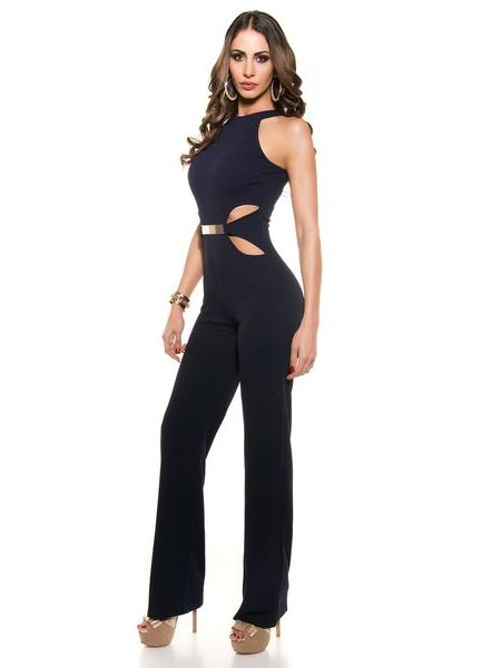 Elegantní overal tmavě modrý s širšími nohavicemi