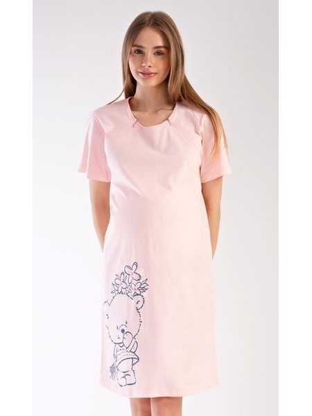 Dámská noční košile mateřská Méďa s kytkou - světle lososová