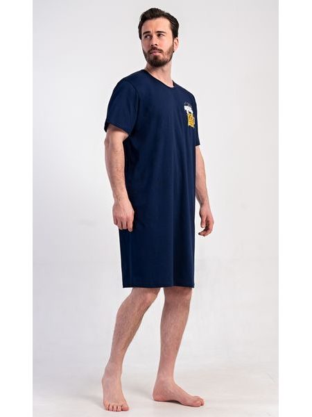 Pánská noční košile s krátkým rukávem Pivo - tmavě modrá