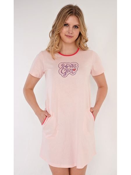Dámské domácí šaty s krátkým rukávem Super girl - světle lososová