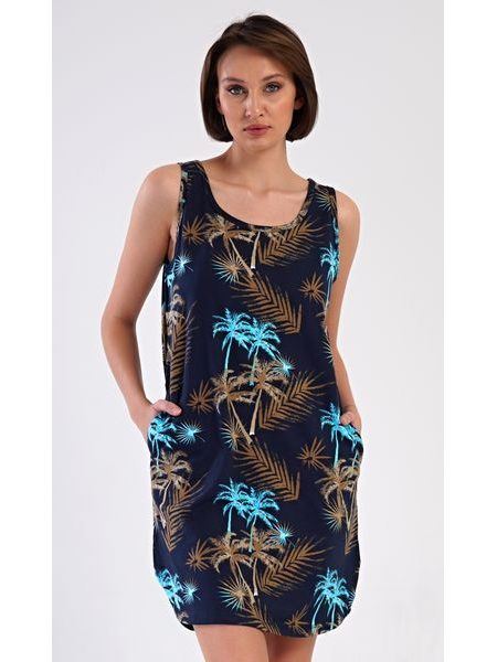 Dámská noční košile na ramínka Tropicana - tmavě modrá