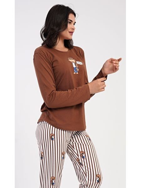 Dámské pyžamo dlouhé Bear - hnědá