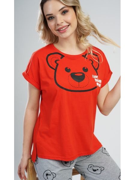 Dámské pyžamo s krátkým rukávem Méďa - červená