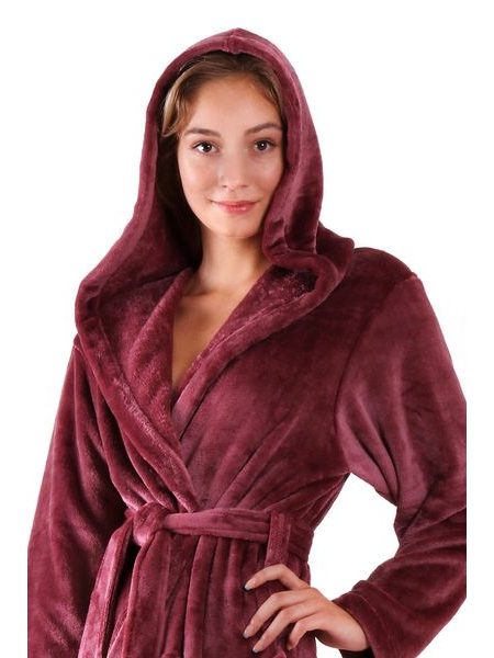 Dámský 3/4 hřejivý župan s kapucí SIENA vínová