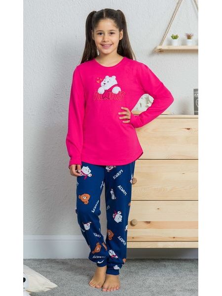 Dětské pyžamo dlouhé Méďa - tmavě růžová