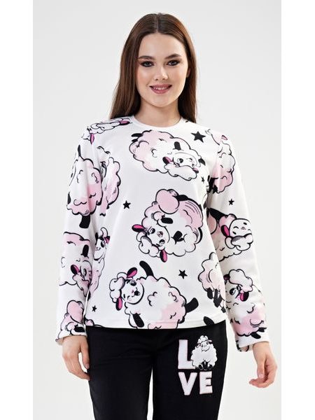 Dámské pyžamo dlouhé Ovečka - bílá