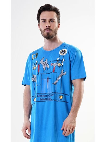 Pánská noční košile s krátkým rukávem Hodinový manžel - modrá