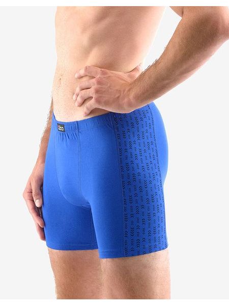 Pánské boxerky s delší nohavičkou bez zadních švů, delší nohavička, šité, s potiskem 74148P - modrá lékořice