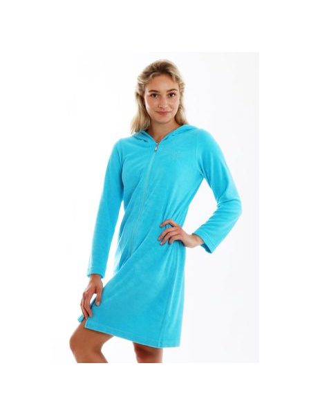 Dámský 3/4 župan s kapucí a dlouhým rukávem BARI Blue atoll