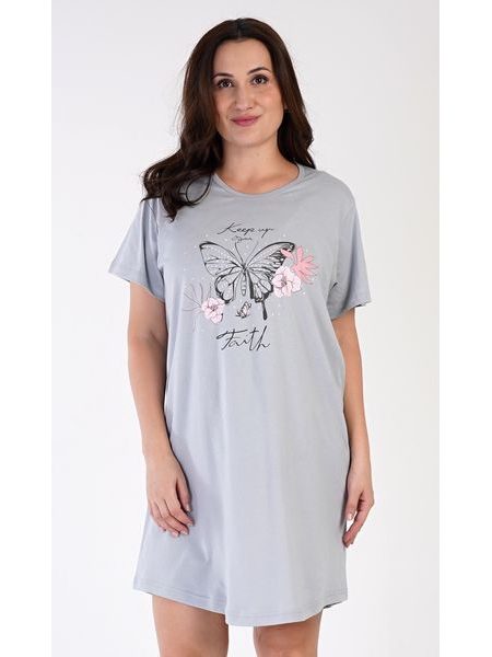 Dámská noční košile s krátkým rukávem Motýl - šedá