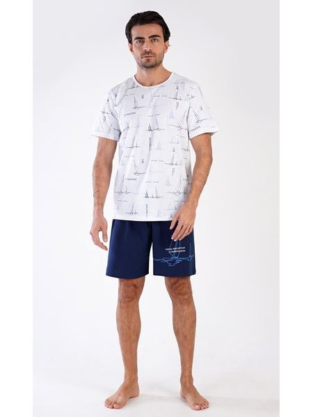 Pánské pyžamo šortky Plachetnice - tmavě modrá