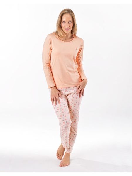 Dámské pyžamo dlouhé dámské, šité, s potiskem 19167 - lichi tělová