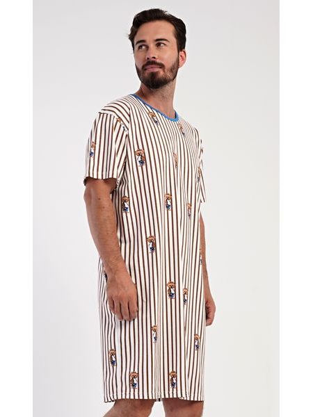 Pánská noční košile s krátkým rukávem Bear - hnědá