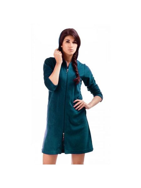 Dámský 3/4 župan s kapucí a dlouhým rukávem BARI Deep lagoon