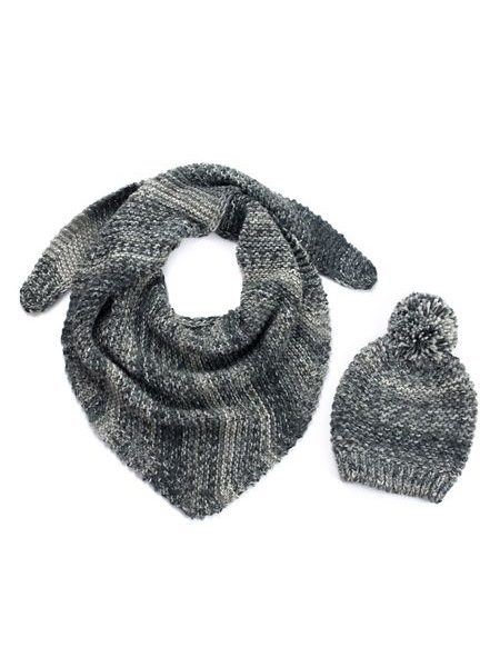 Set pletené čepice se šátkem černá melanž