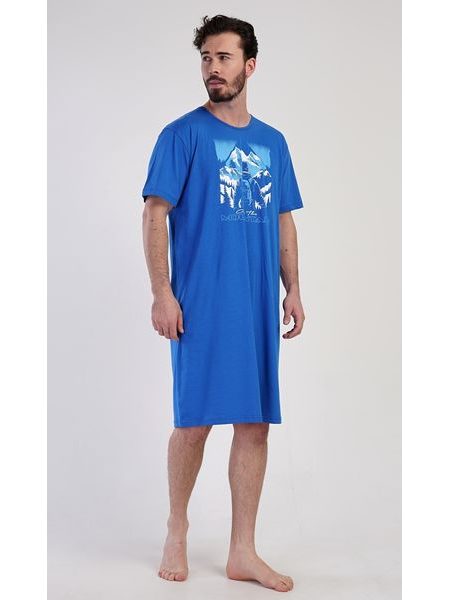 Pánská noční košile s krátkým rukávem Mountain - modrá