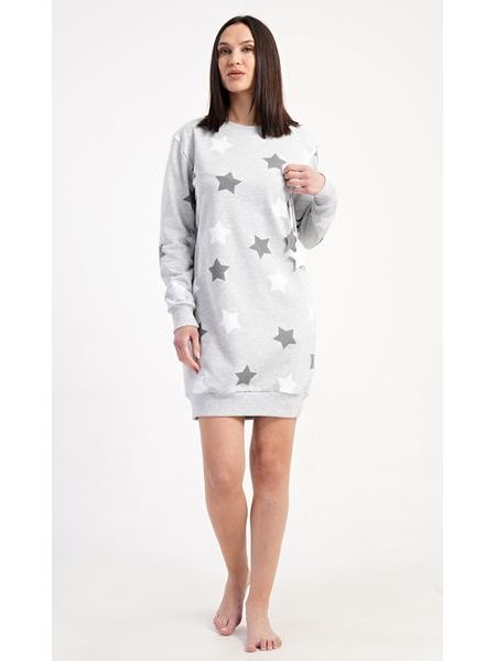 Dámské domácí šaty s dlouhým rukávem Hvězdy - šedá
