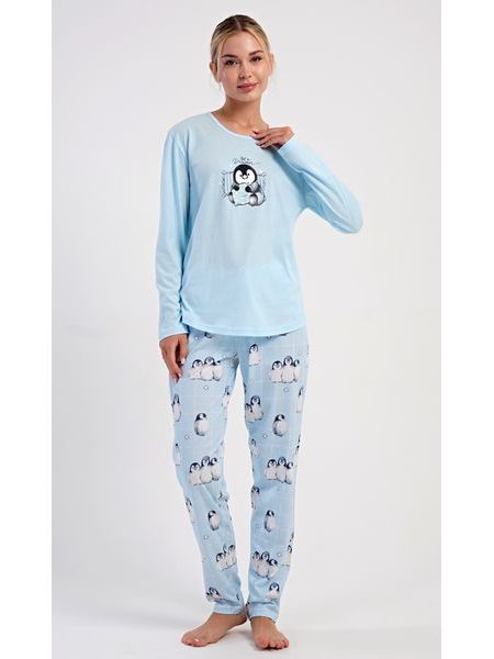 Dámské pyžamo dlouhé Tučňák - světle modrá