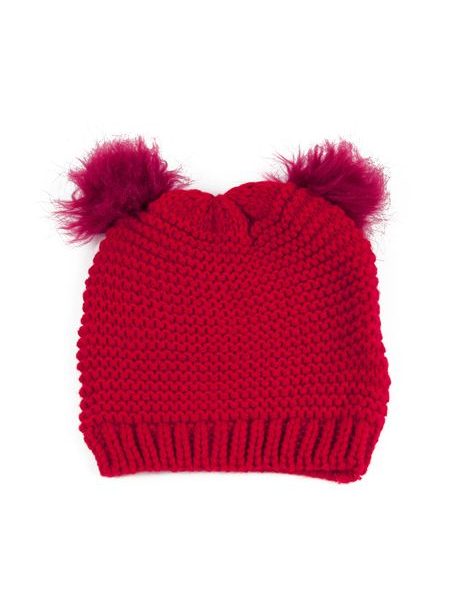 Hezká čepice s dvěma bambulemi červená