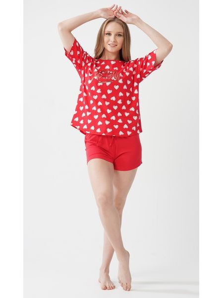 Dámské pyžamo šortky Mon amour - červená