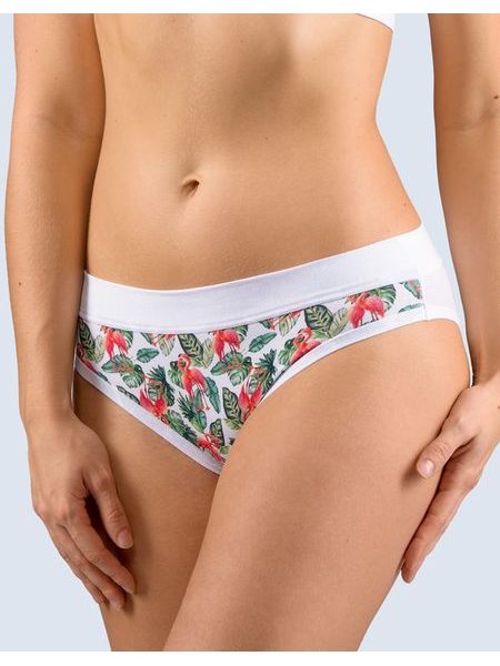 Dámské kalhotky bokové, širší bok, šité, s potiskem Disco Bamboo 2 16168P - bílá lahvová