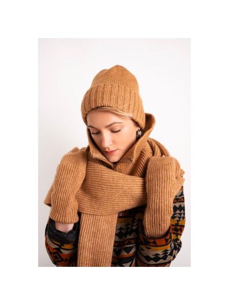 Čepice, rukavice, šála a bolero s rolákem - světlehnědý