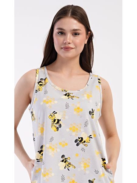 Dámská noční košile na ramínka Včelky - šedá