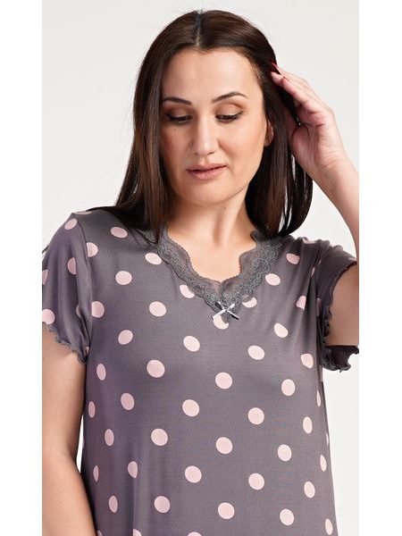 Dámská noční košile s krátkým rukávem Puntík - tmavě šedá