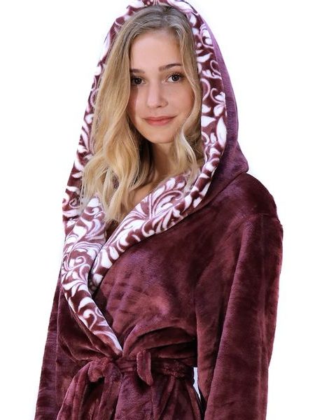 Dámský dlouhý župan s kapucí FLORA vínová