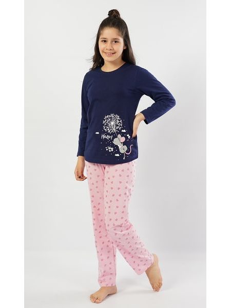 Dětské pyžamo dlouhé Myš s pampeliškou - tmavě modrá