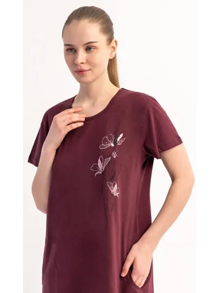 Dámské domácí šaty s krátkým rukávem Kamila - vínová
