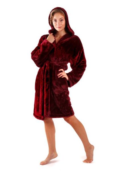 Dámský 3/4 hřejivý župan s kapucí LILLY EXTRA vínová