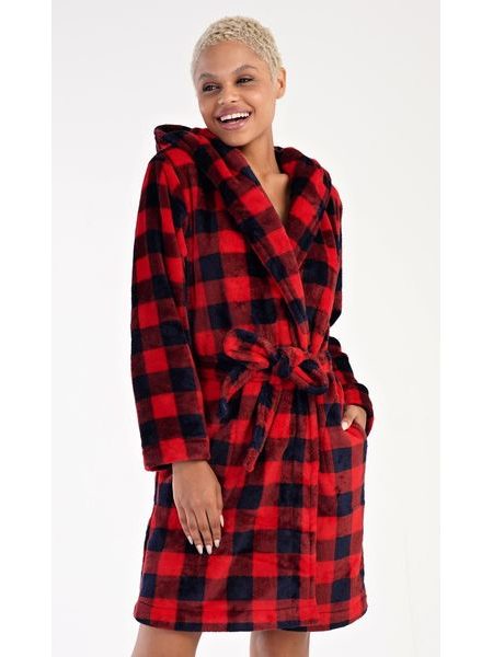 Dámský župan krátký s kapucí Kostka - červená