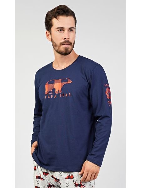 Pánské pyžamo dlouhé Papa bear - tmavě modrá