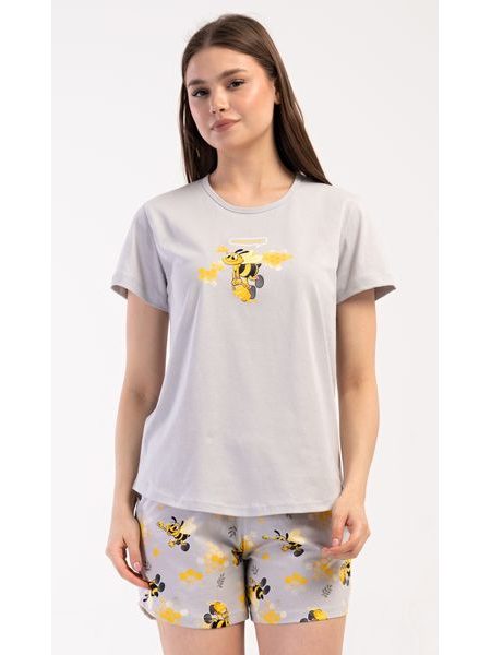 Dámské pyžamo šortky Včelky - šedá