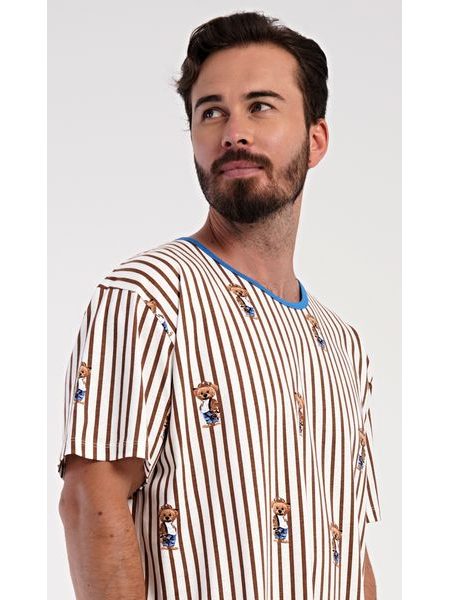 Pánská noční košile s krátkým rukávem Bear - hnědá