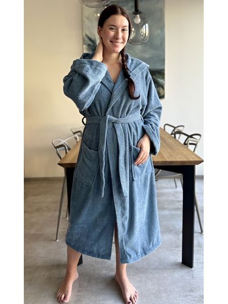 Dámský župan dlouhý s kapucí Klára - modrošedá