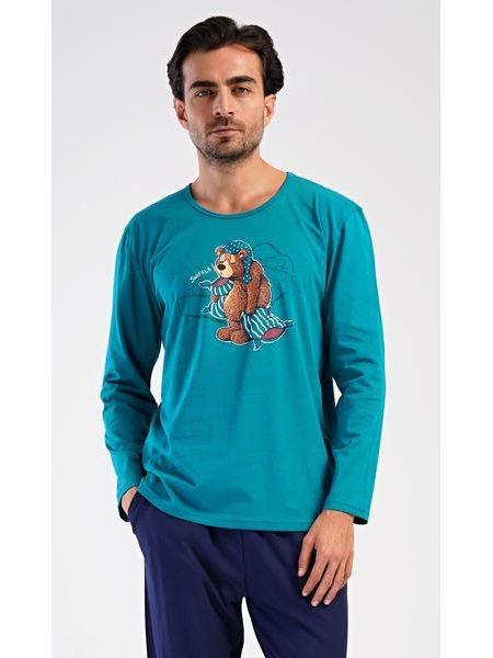 Pánské pyžamo dlouhé Méďa Ospalec - petrolejová