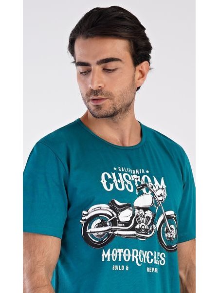Pánské pyžamo šortky Motocykl - petrolejová