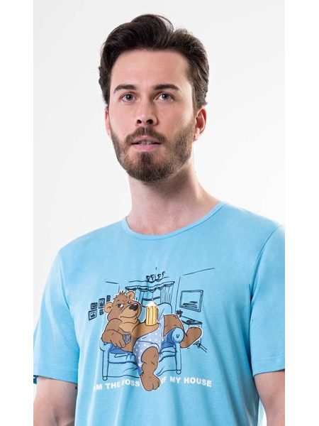 Pánské pyžamo šortky Boss - světle tyrkysová